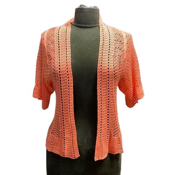 Cato Ladies Crocheted Shrug Sweater Cardigan Size Small Coral - Picture 4 of 6